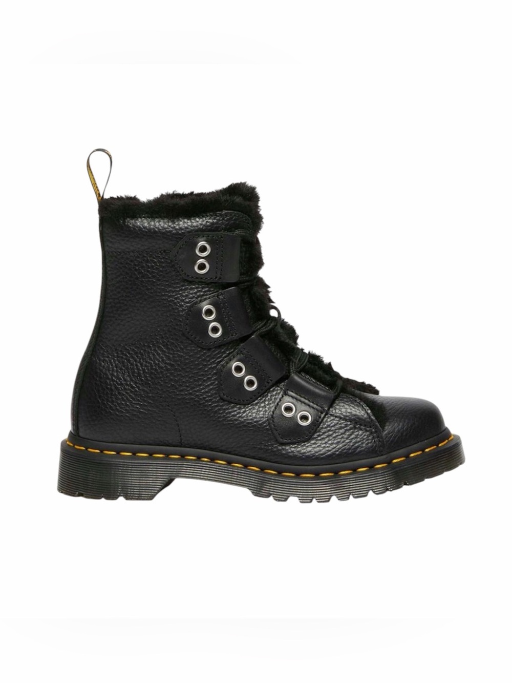 Dr. Martens Black Leather Lace-Up Fur-Trim Boot